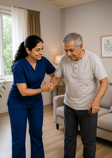 Home caregiver helping patient