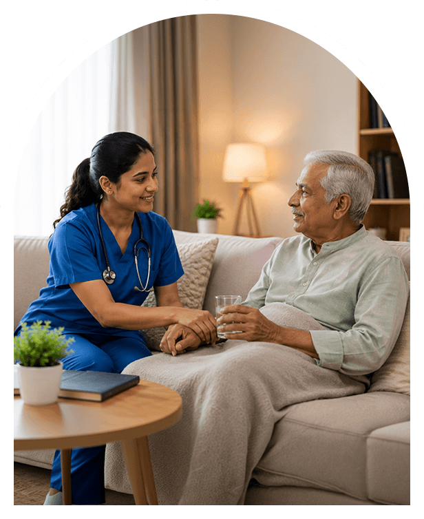 Caretaker assisting elderly