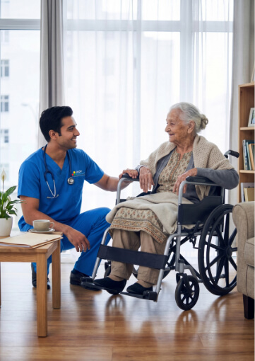 Home nurse helping patient
