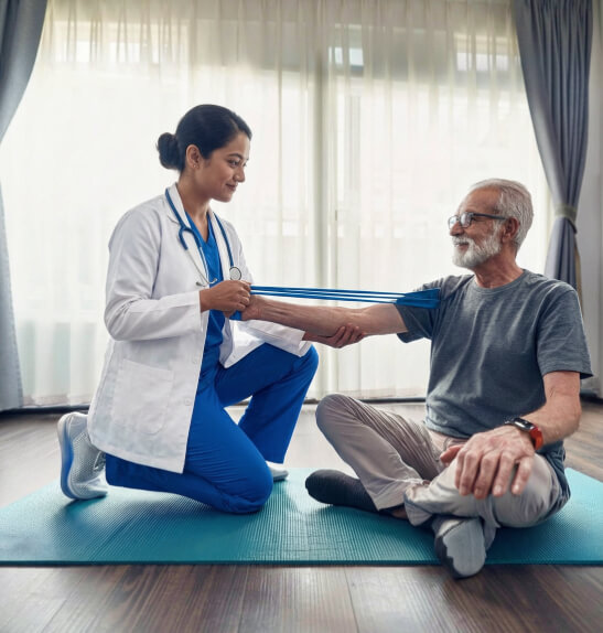 Home nurse assisting patient
